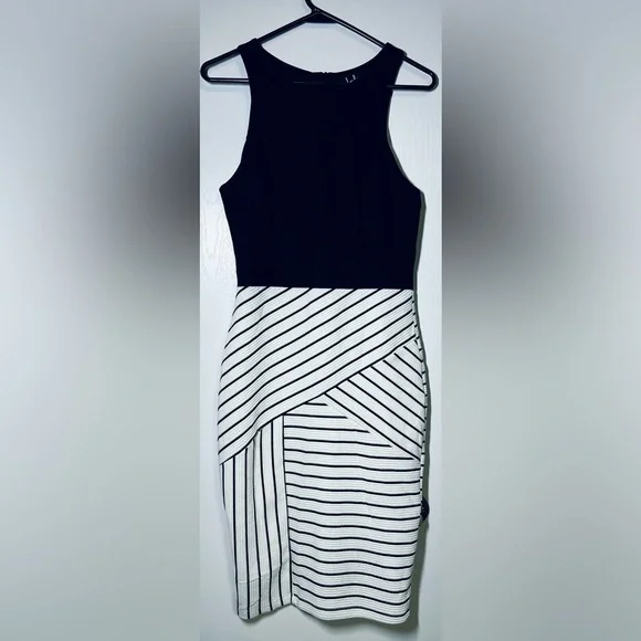 NWOT Lulus Kiss Cross Black and Ivory Striped Midi Dress - Picture 9 of 10